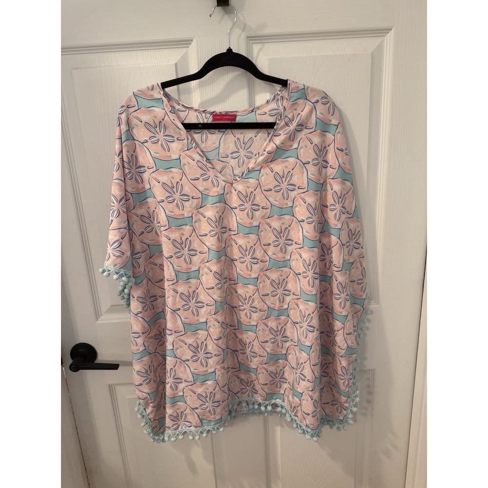 Simply Southern Women's Bathing Suit Cover Up‎ Fringe Sand Dollar Print